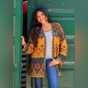 Novica Alpaca Blend Chevere Art Knit Cardigan Womens Medium Indie Boho Sweater